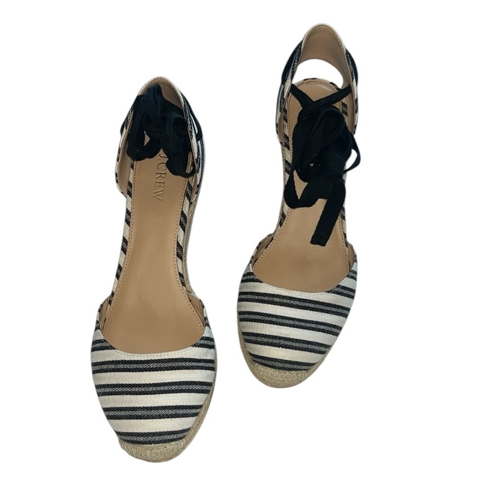 J. Crew Espadrille Wedges With Ankle Wrap In Stripe Shoes Women’s Size 8.5 - Picture 4 of 8